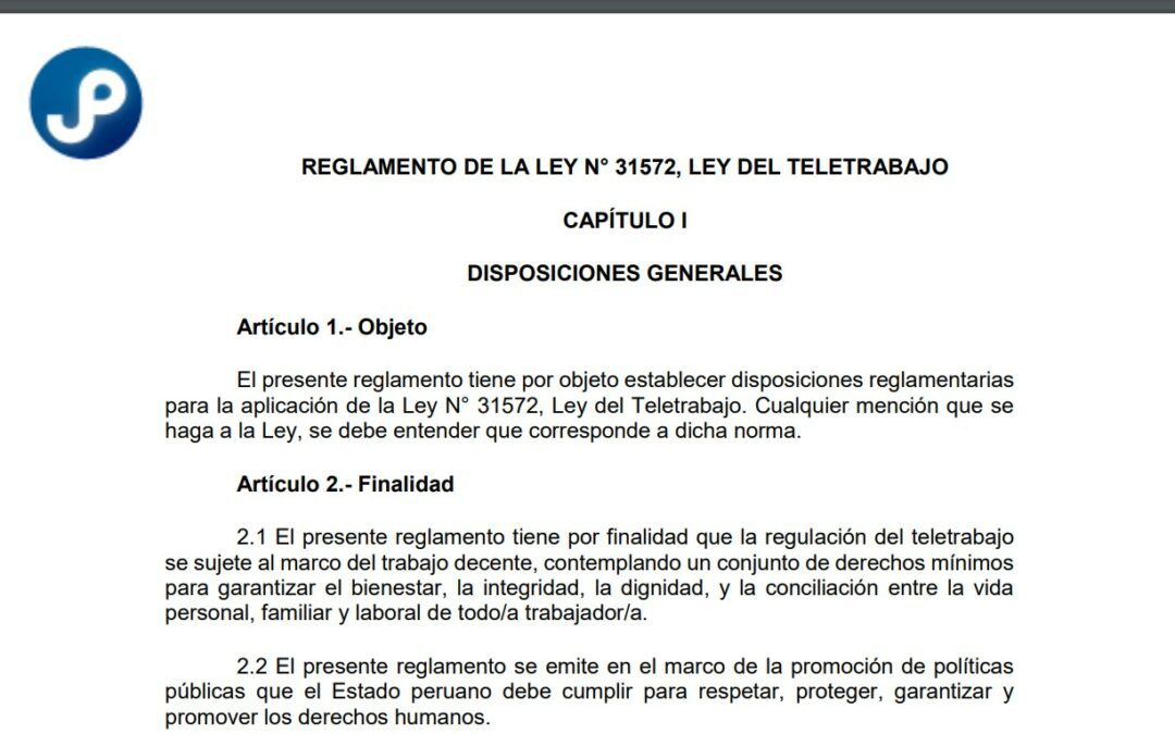 Este sería el reglamento de la nueva ley del teletrabajo (Ley 31572)