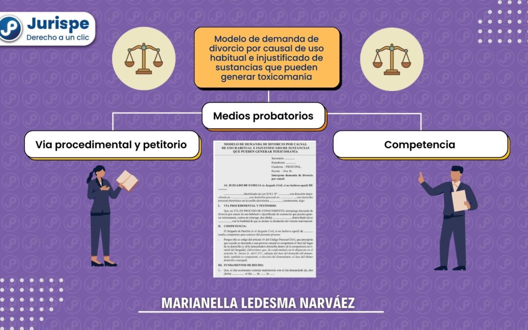 Modelo de demanda de divorcio por causal de uso habitual e injustificado de sustancias que pueden generar toxicomanía