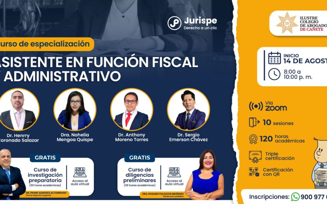 Curso de especialización en asistente en función fiscal y administrativo. Deja tu wsp para recibir diapositivas