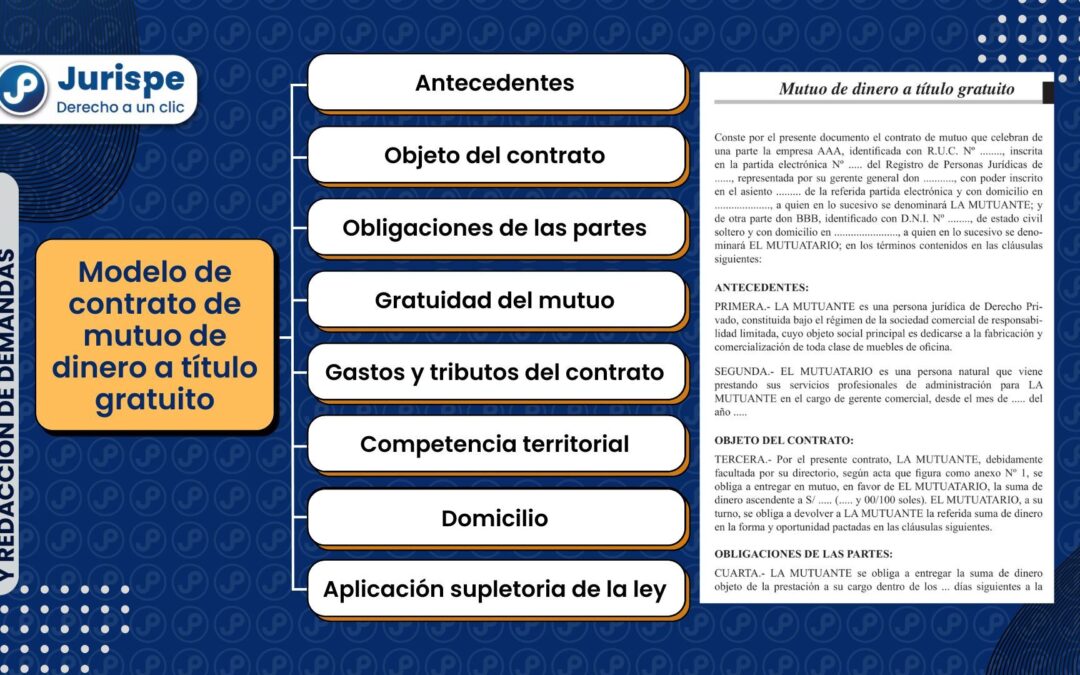 Modelo de contrato de mutuo de dinero a título gratuito