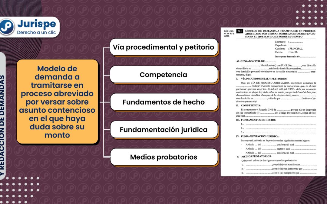 Modelo de demanda a tramitarse en proceso abreviado por versar sobre asunto contencioso en el que haya duda sobre su monto