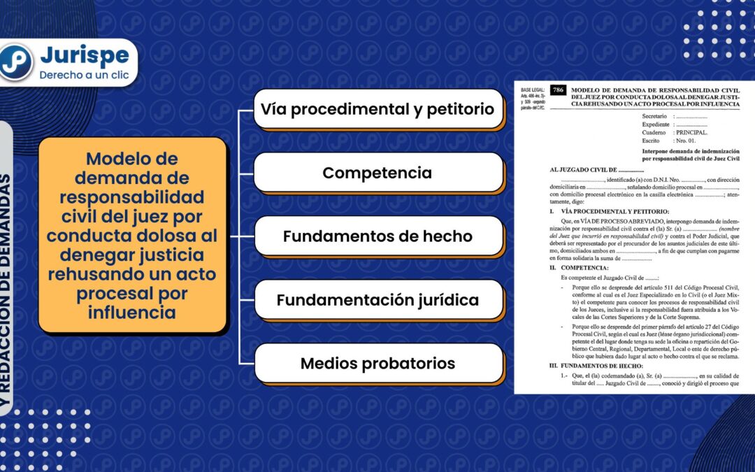 Modelo de demanda de responsabilidad civil del juez por conducta dolosa al denegar justicia rehusando un acto procesal por influencia