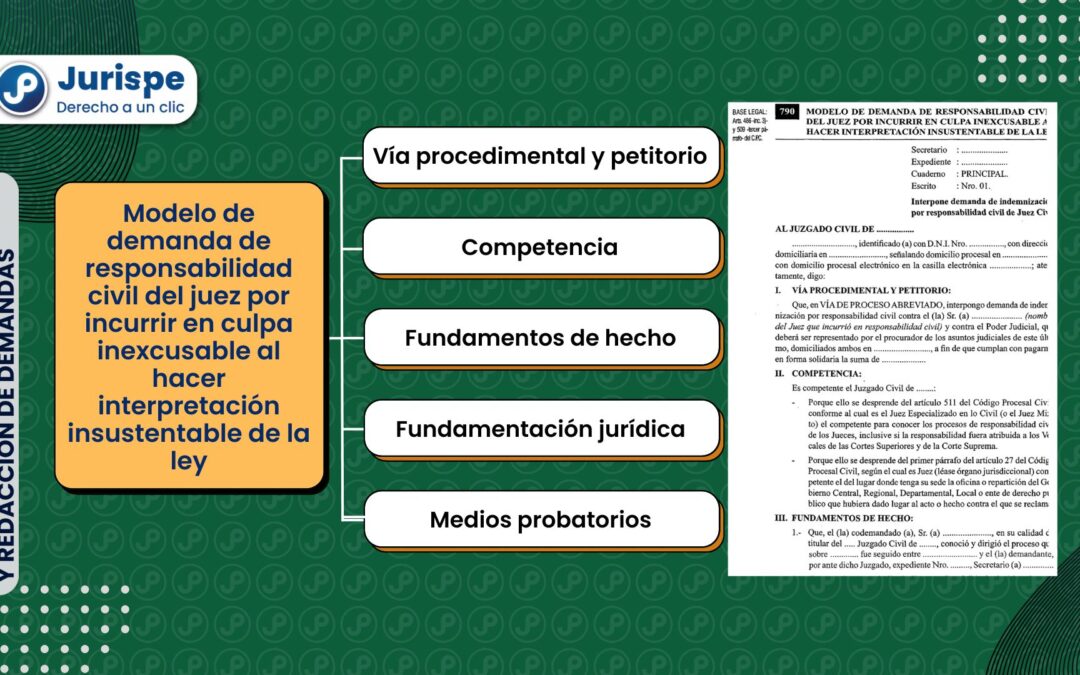 Modelo de demanda de responsabilidad civil del juez por incurrir en culpa inexcusable al hacer interpretación insustentable de la ley