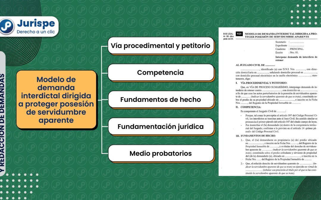 Modelo de demanda interdictal dirigida a proteger posesión de servidumbre aparente