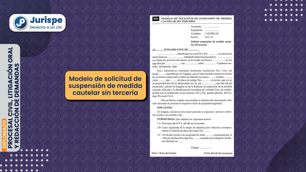 Modelo de solicitud de suspensión de medida cautelar sin tercería