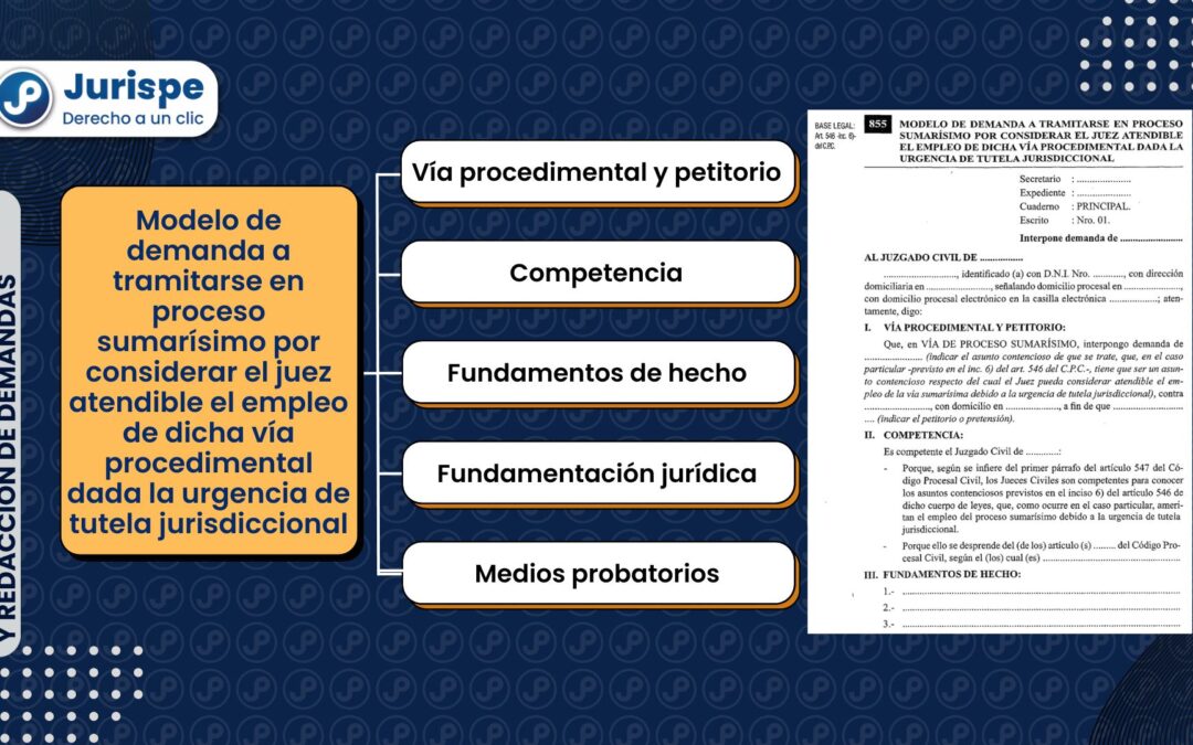 Modelo de demanda a tramitarse en proceso sumarísimo por considerar el juez atendible el empleo de dicha vía procedimental dada la urgencia de tutela jurisdiccional