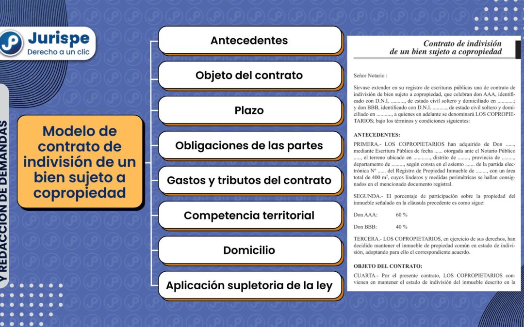 Modelo de contrato de indivisión de un bien sujeto a copropiedad
